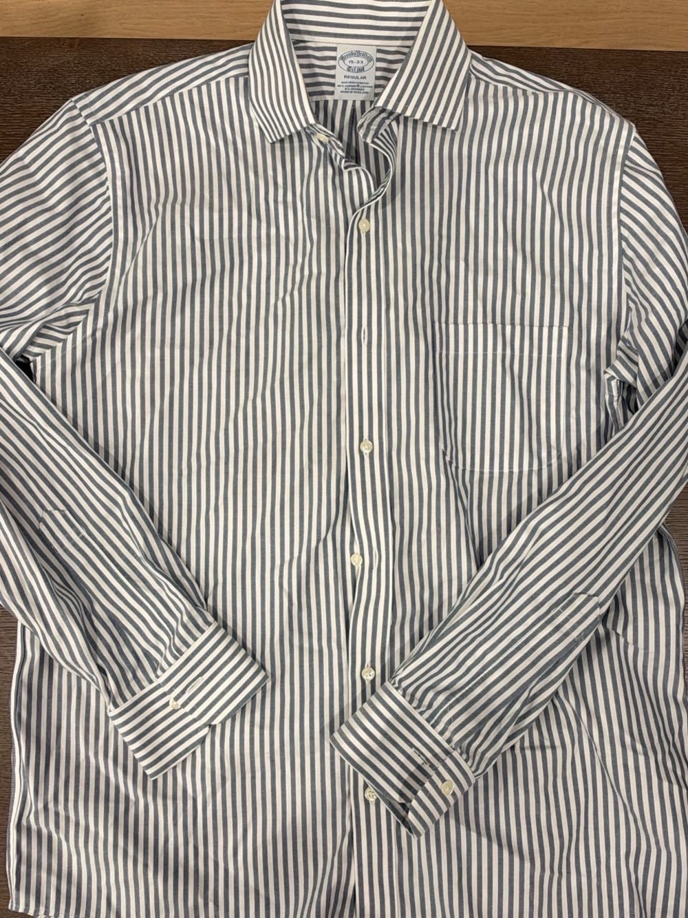Brooks Brothers Navy and White Vertical Stripe Dress Shirt